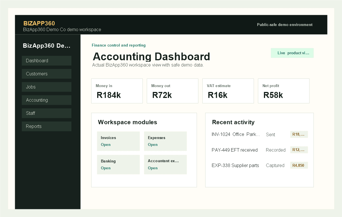 Accounting Dashboard BizApp360 product screenshot