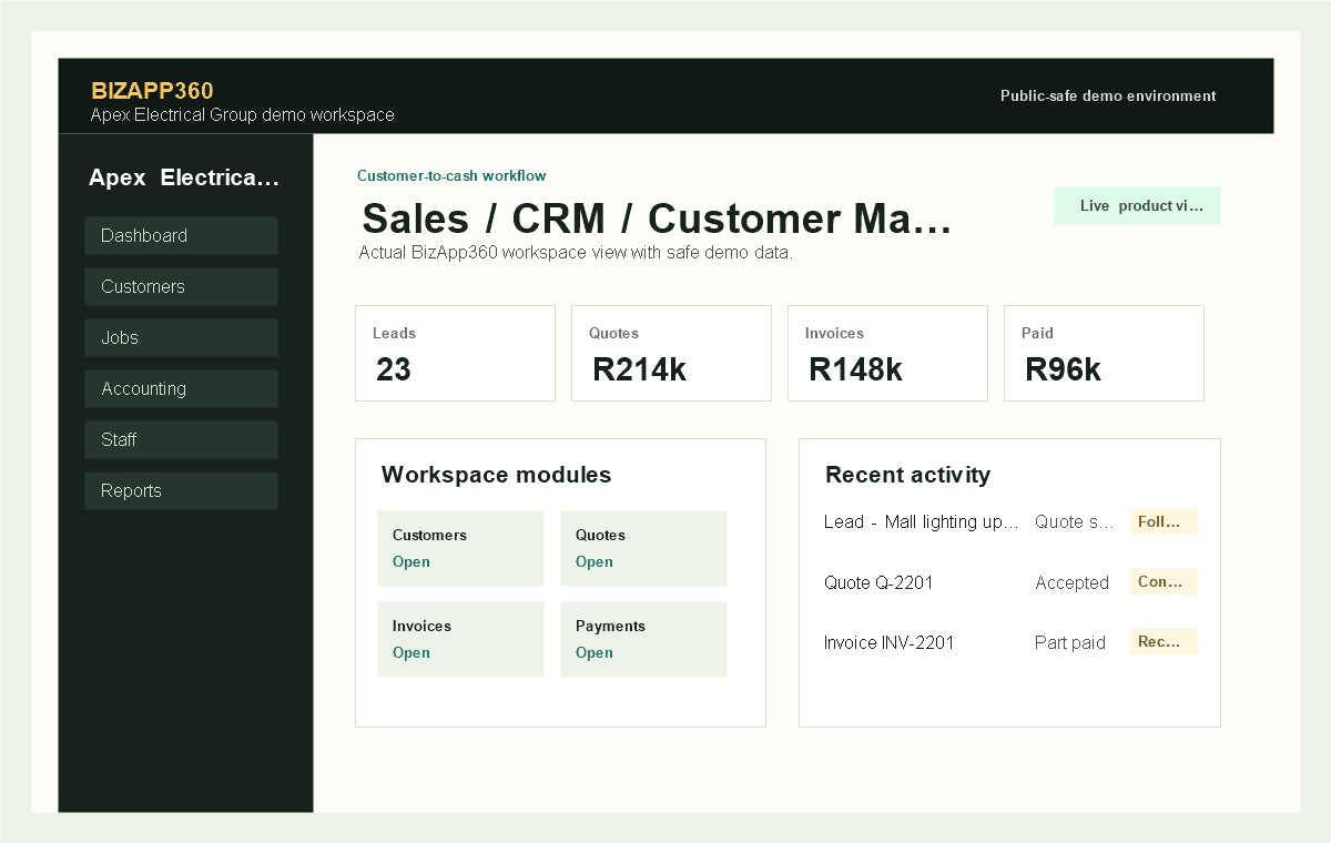 Sales / CRM / Customer Management BizApp360 product screenshot
