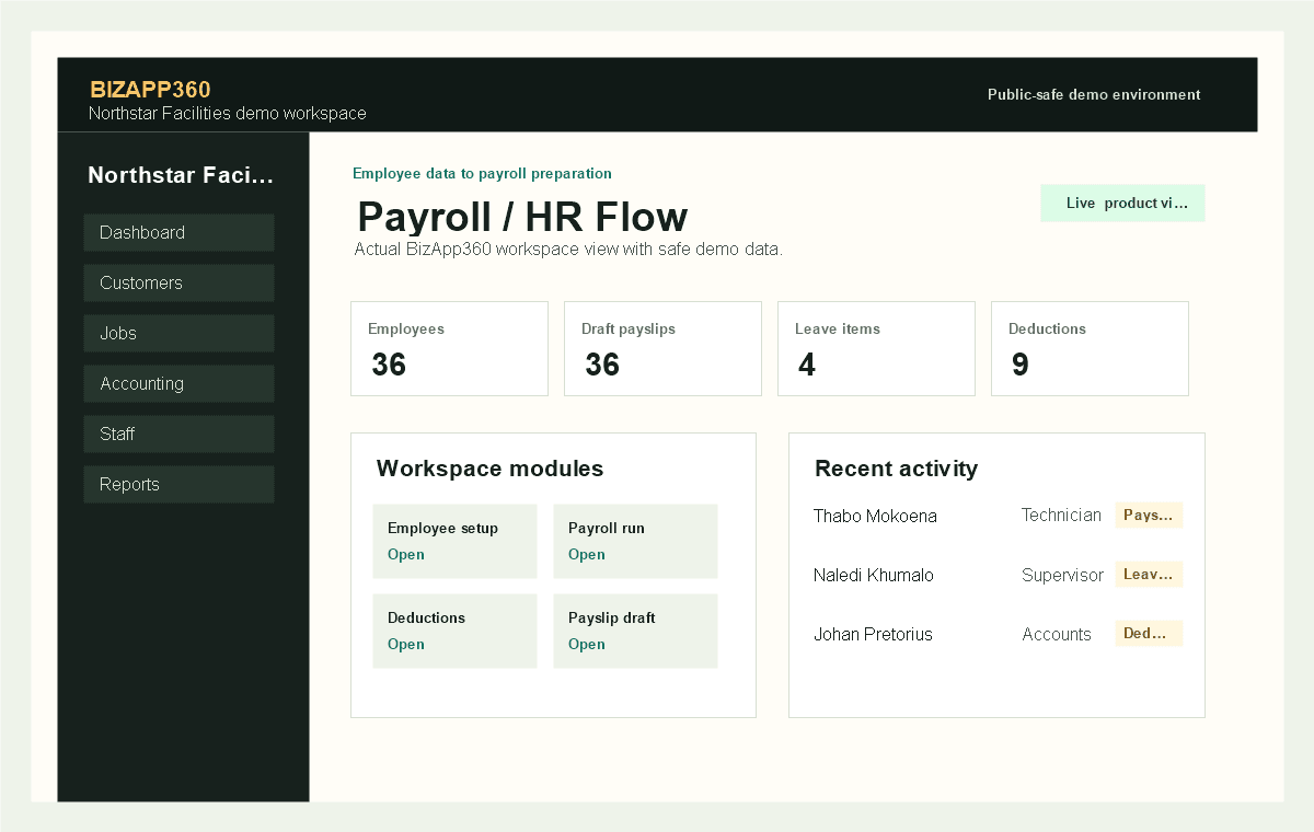 Payroll / HR Flow BizApp360 product screenshot